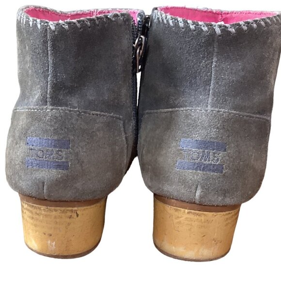 Toms Suede Side Zip Ankle Boots Block Heel Sz 6* (fit 7) Gray 269C - Picture 6 of 10